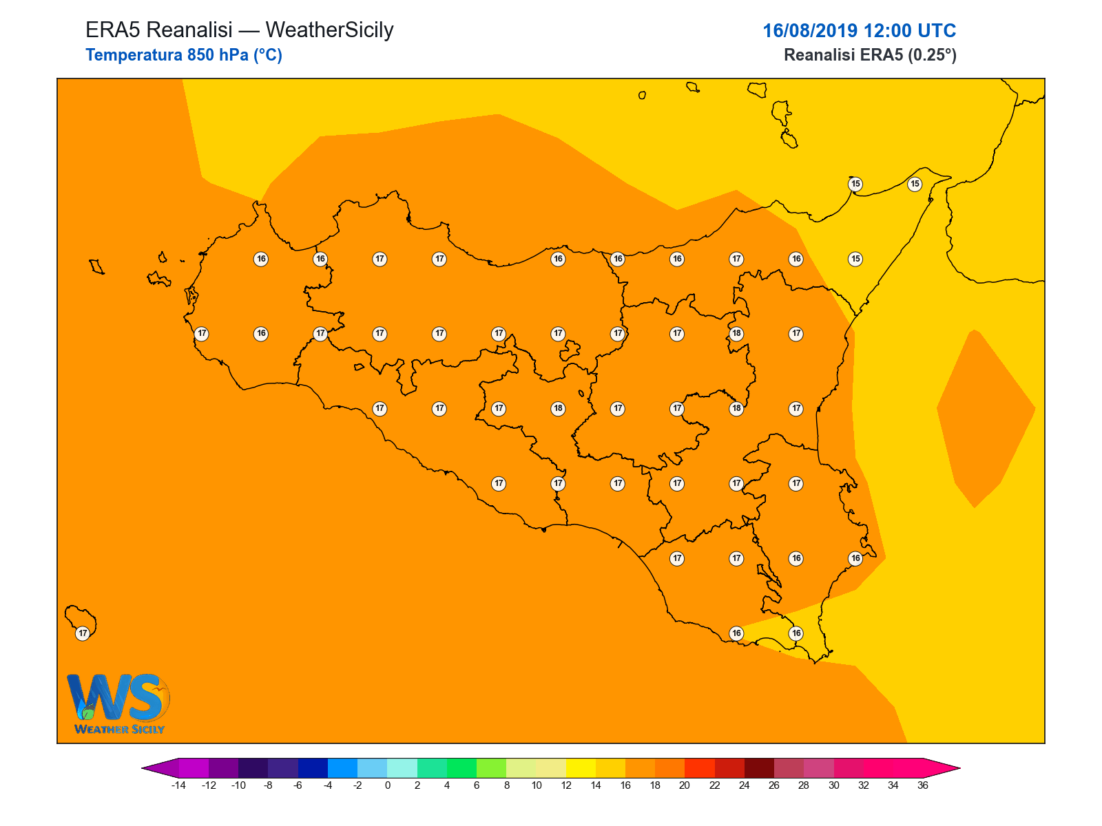 Temperatura a 850 hPa · 2019081612