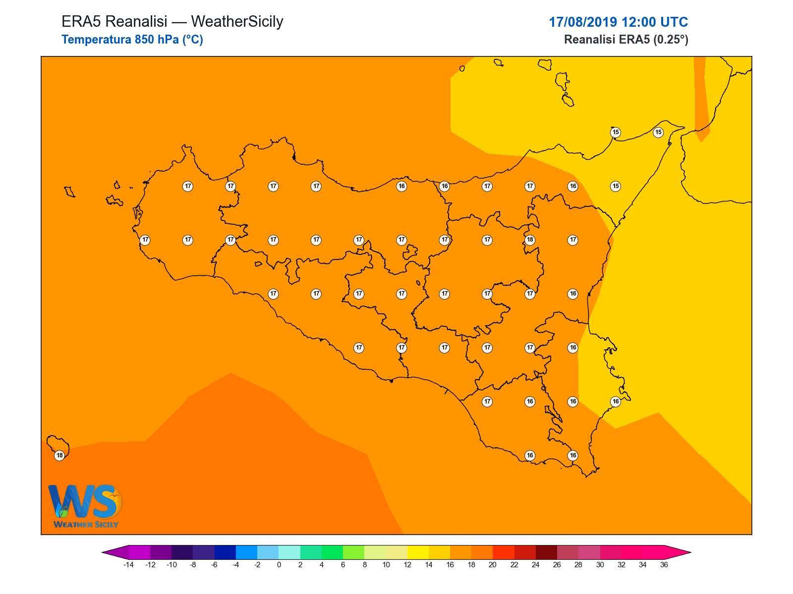 Temperatura a 850 hPa · 2019081712
