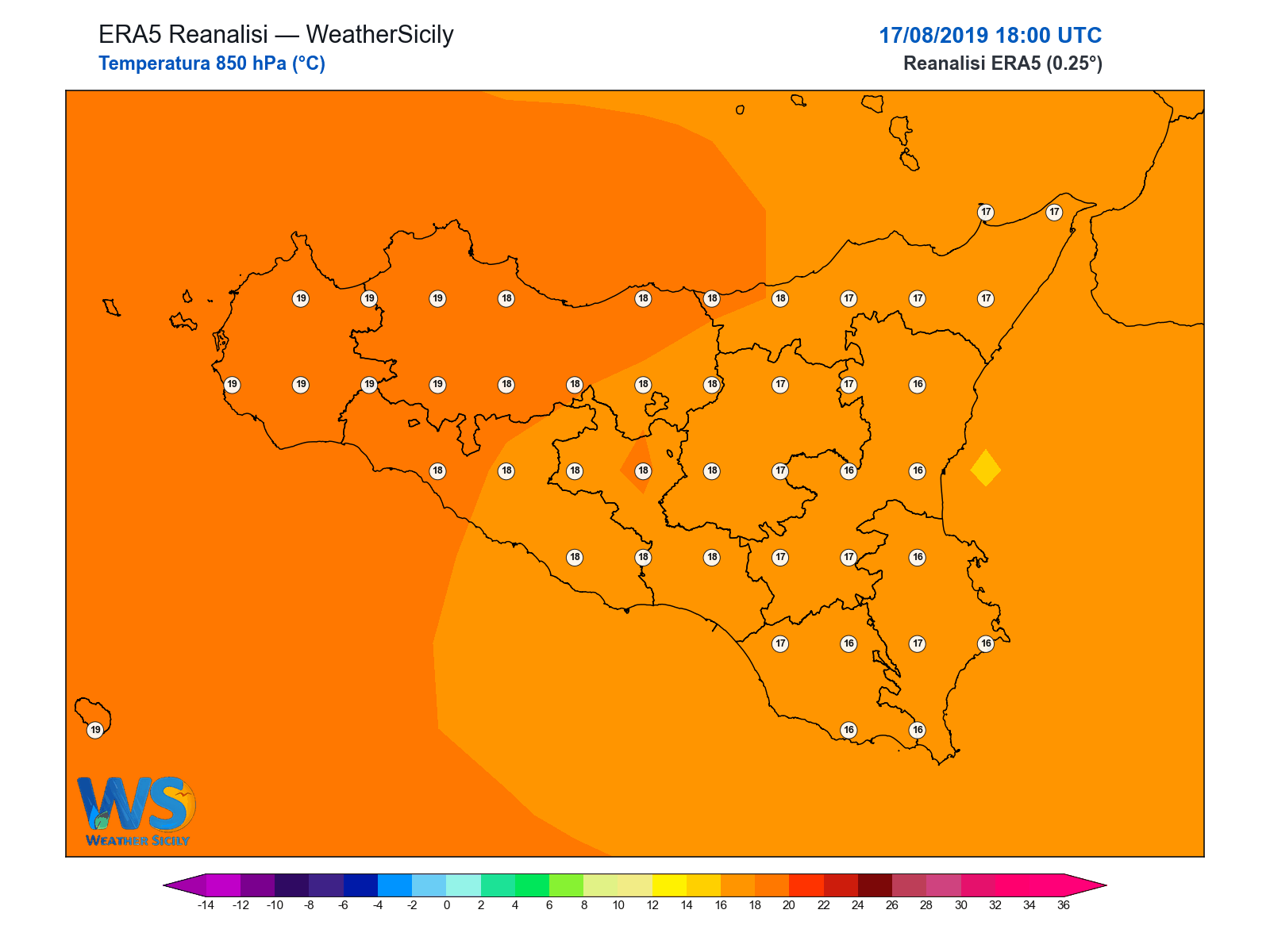 Temperatura a 850 hPa · 2019081718