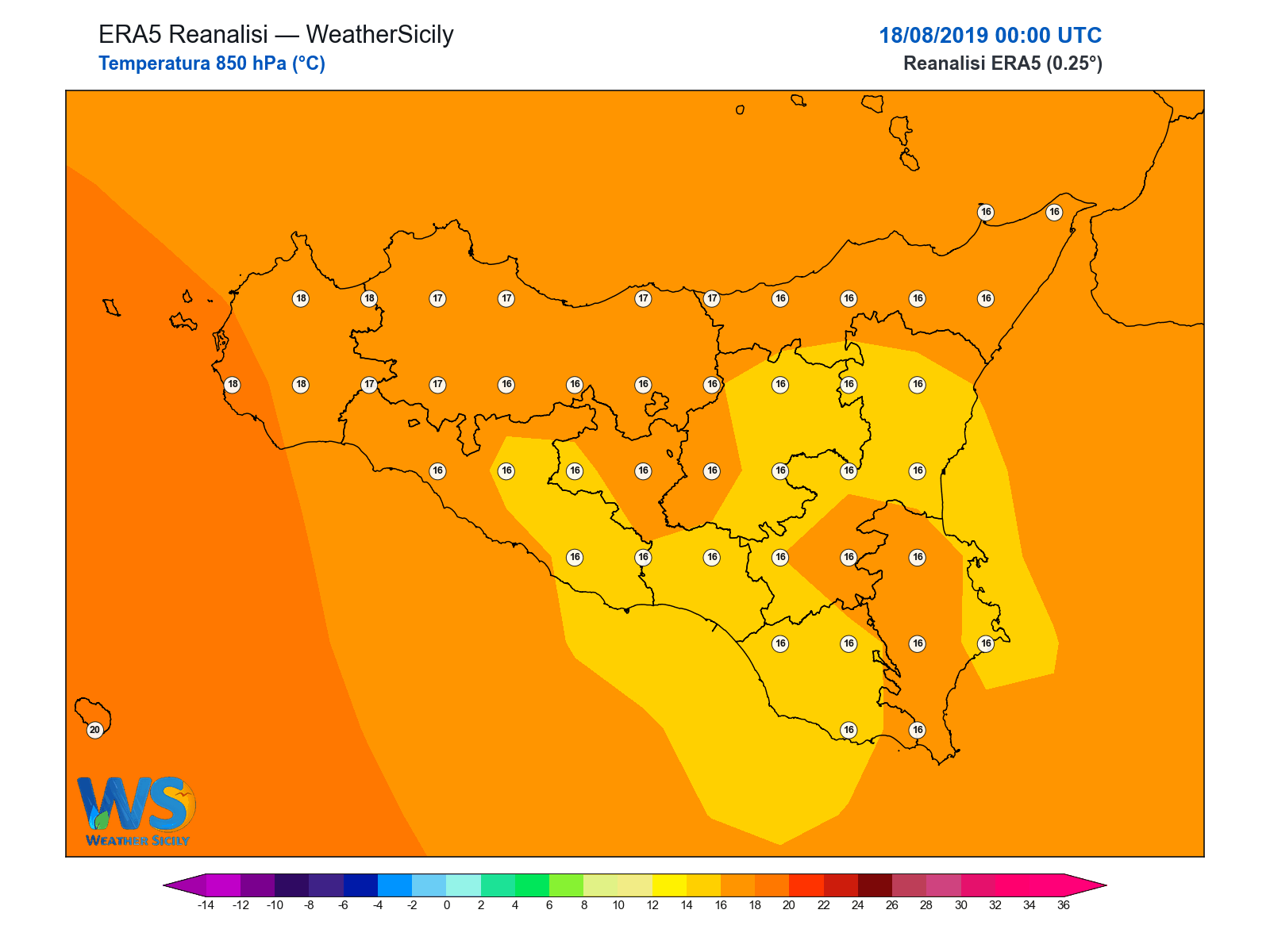 Temperatura a 850 hPa · 2019081800
