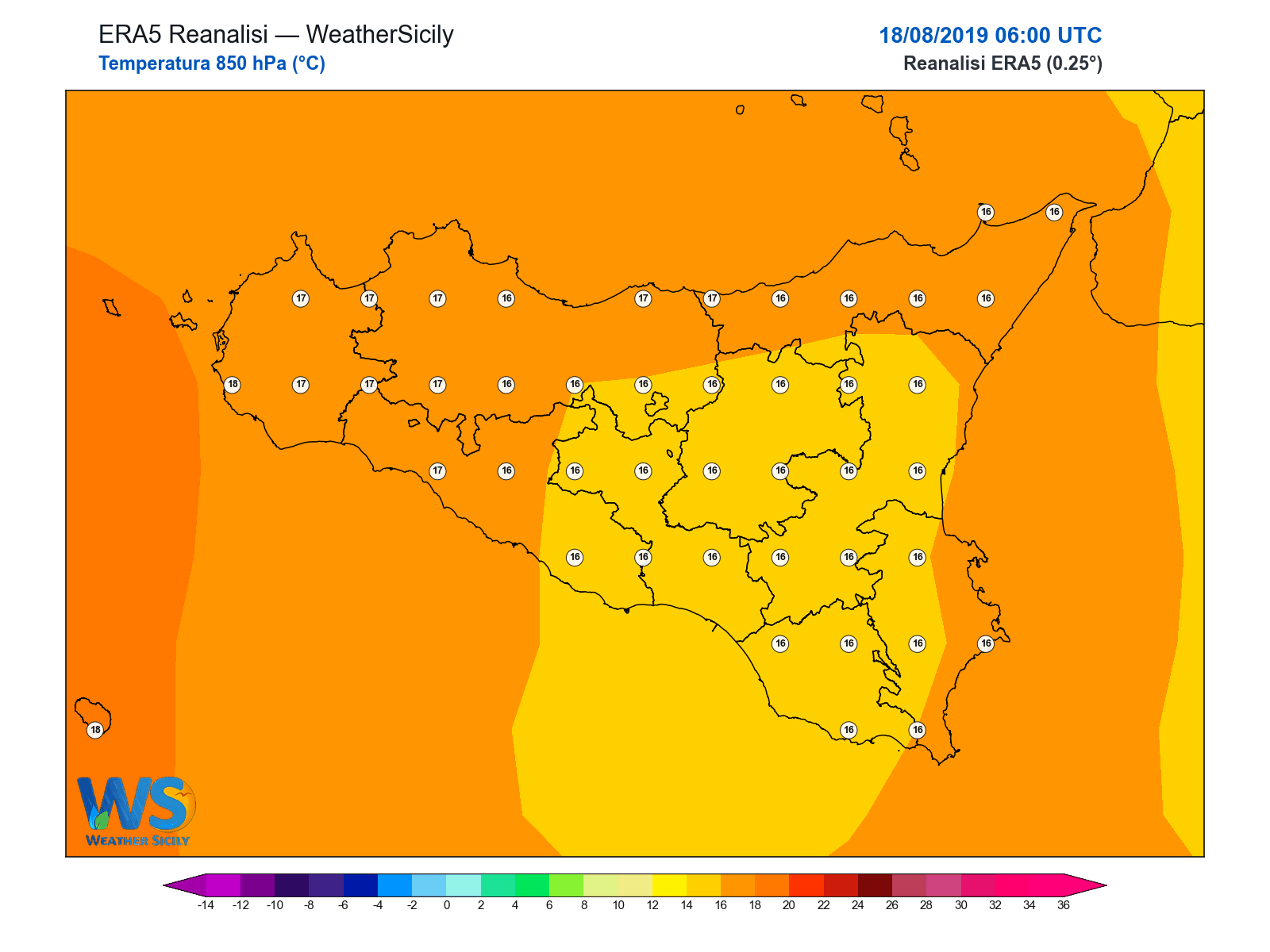 Temperatura a 850 hPa · 2019081806