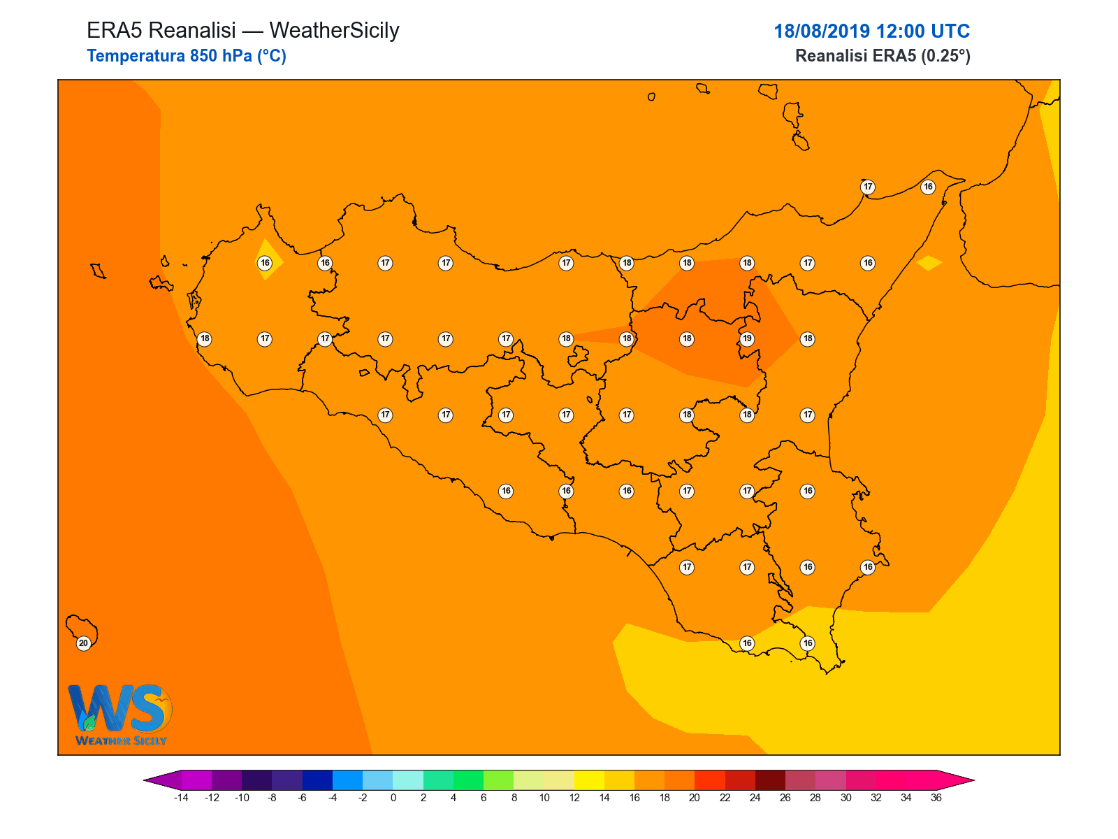 Temperatura a 850 hPa · 2019081812