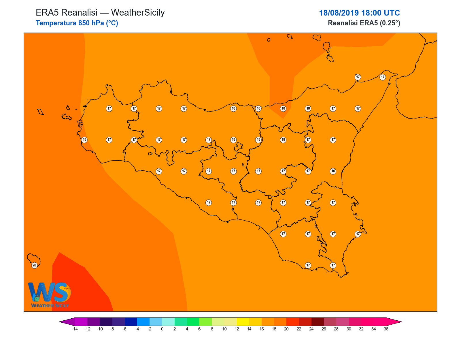 Temperatura a 850 hPa · 2019081818