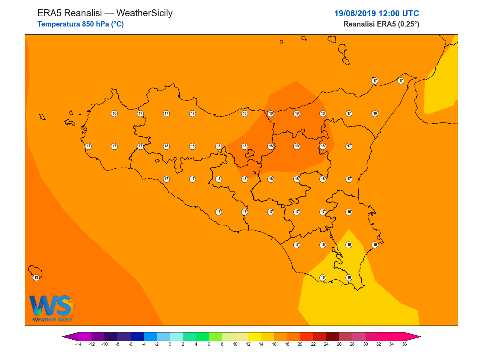 Temperatura a 850 hPa · 2019081912