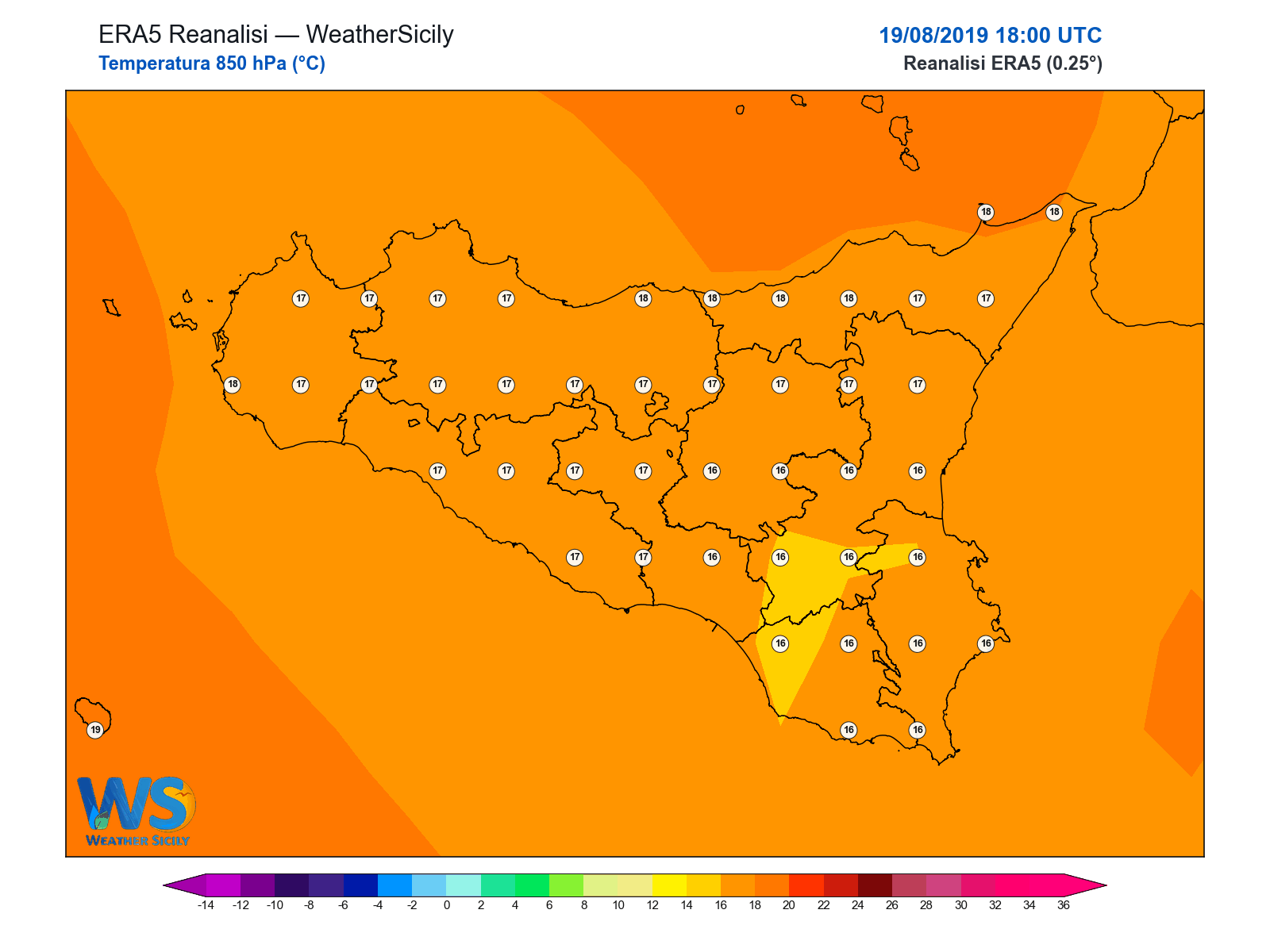 Temperatura a 850 hPa · 2019081918