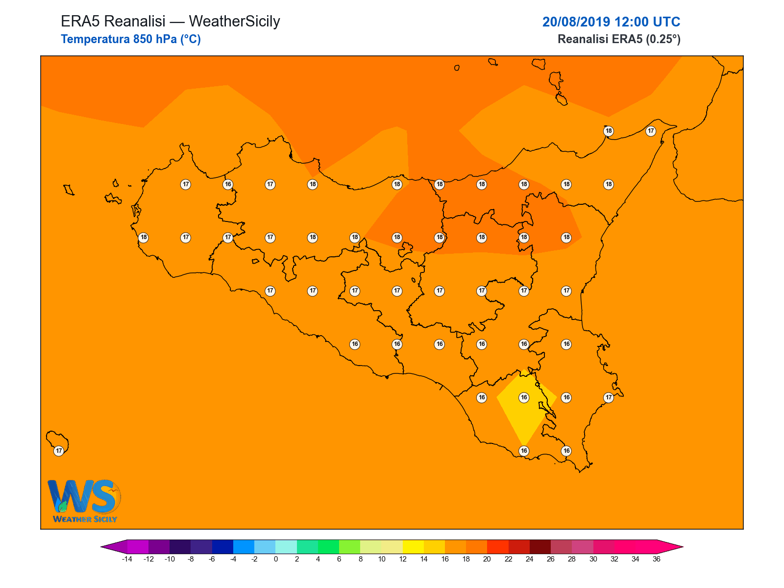 Temperatura a 850 hPa · 2019082012