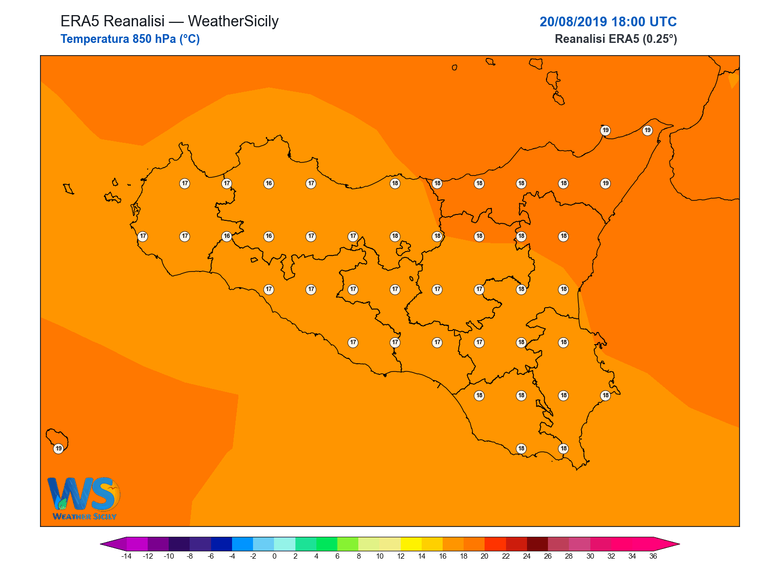 Temperatura a 850 hPa · 2019082018