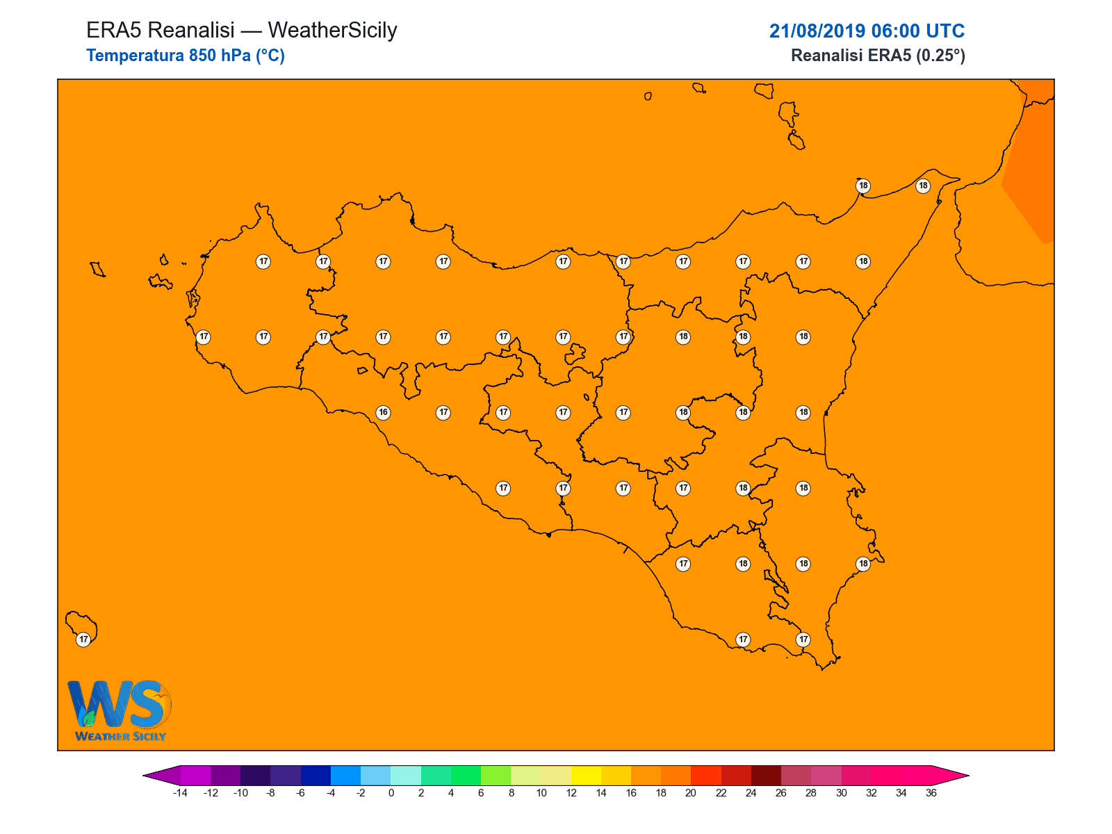 Temperatura a 850 hPa · 2019082106