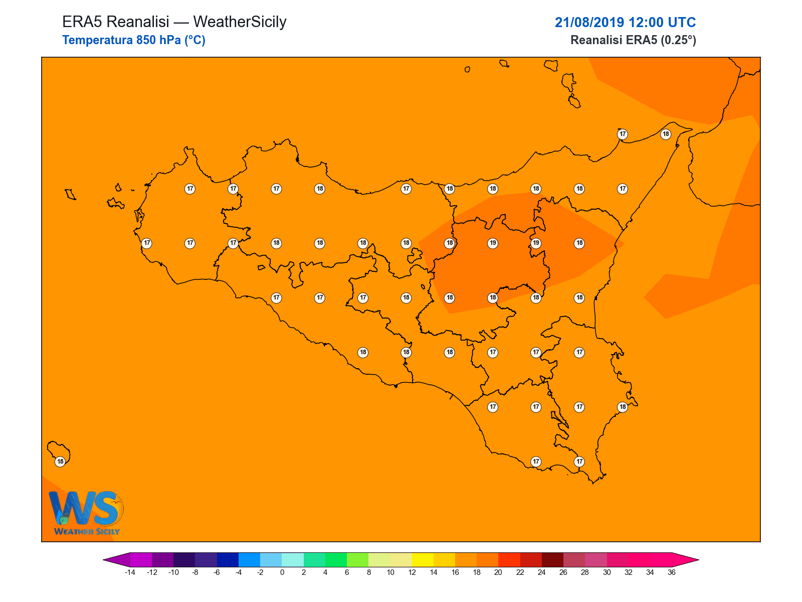 Temperatura a 850 hPa · 2019082112