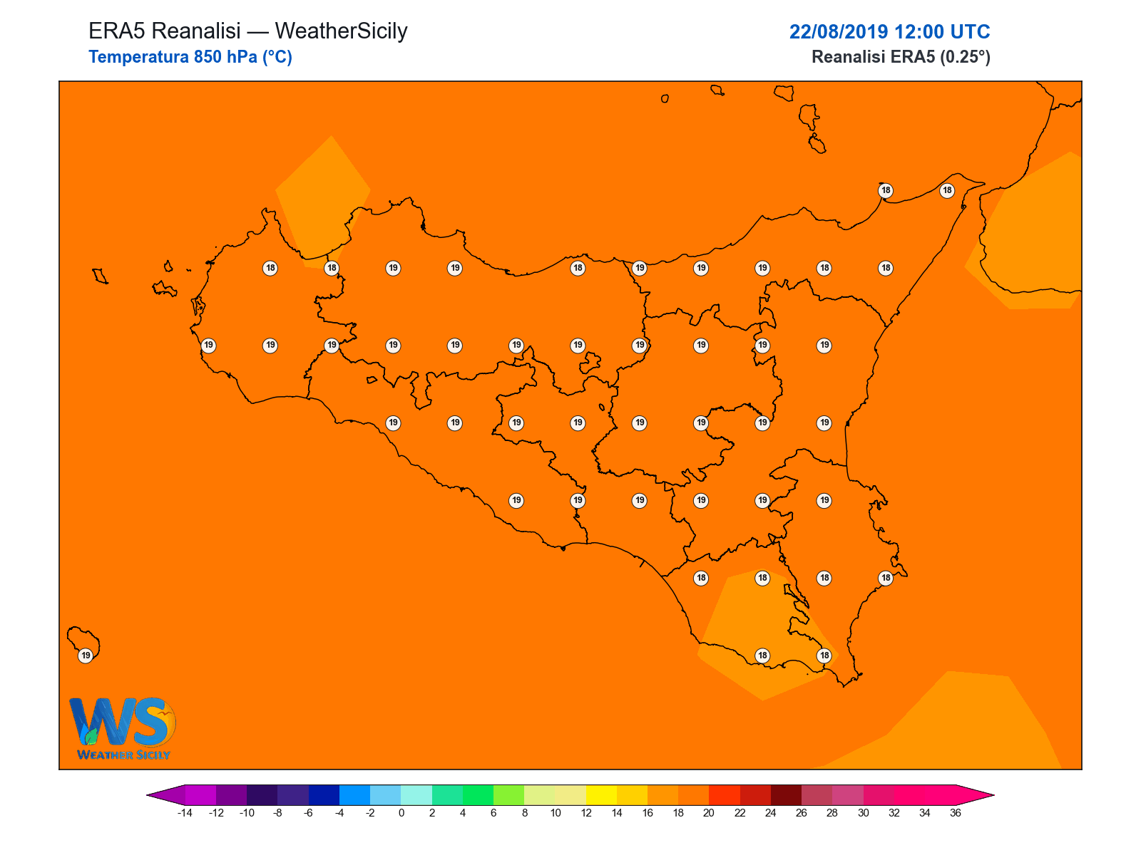 Temperatura a 850 hPa · 2019082212