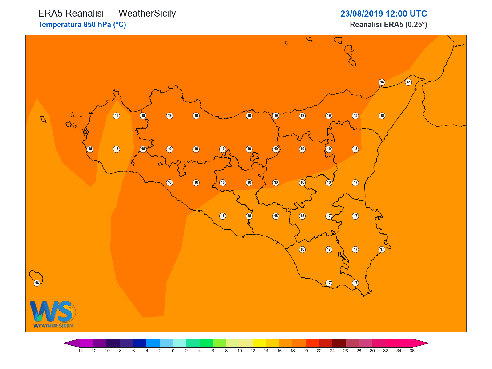 Temperatura a 850 hPa · 2019082312