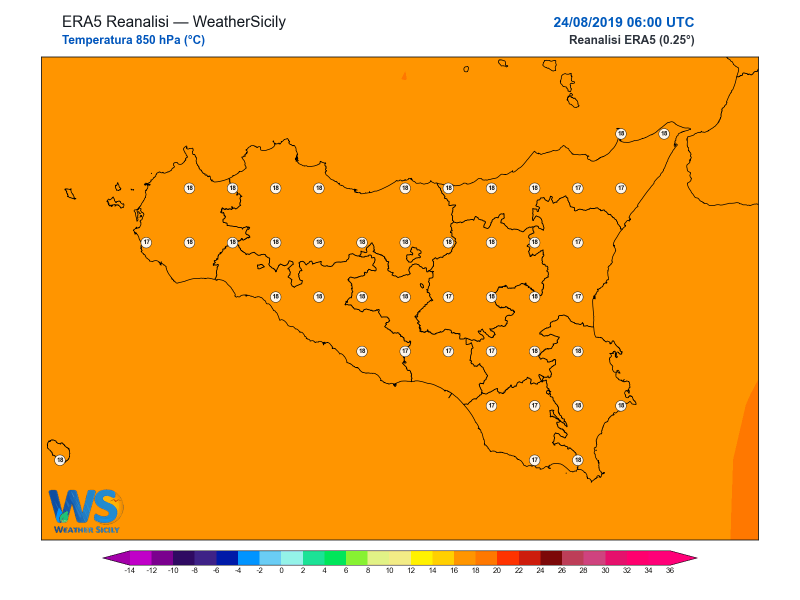 Temperatura a 850 hPa · 2019082406