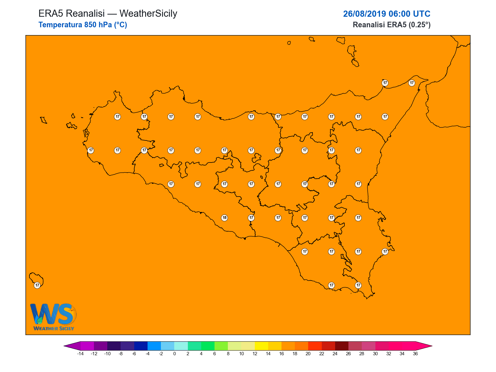 Temperatura a 850 hPa · 2019082606