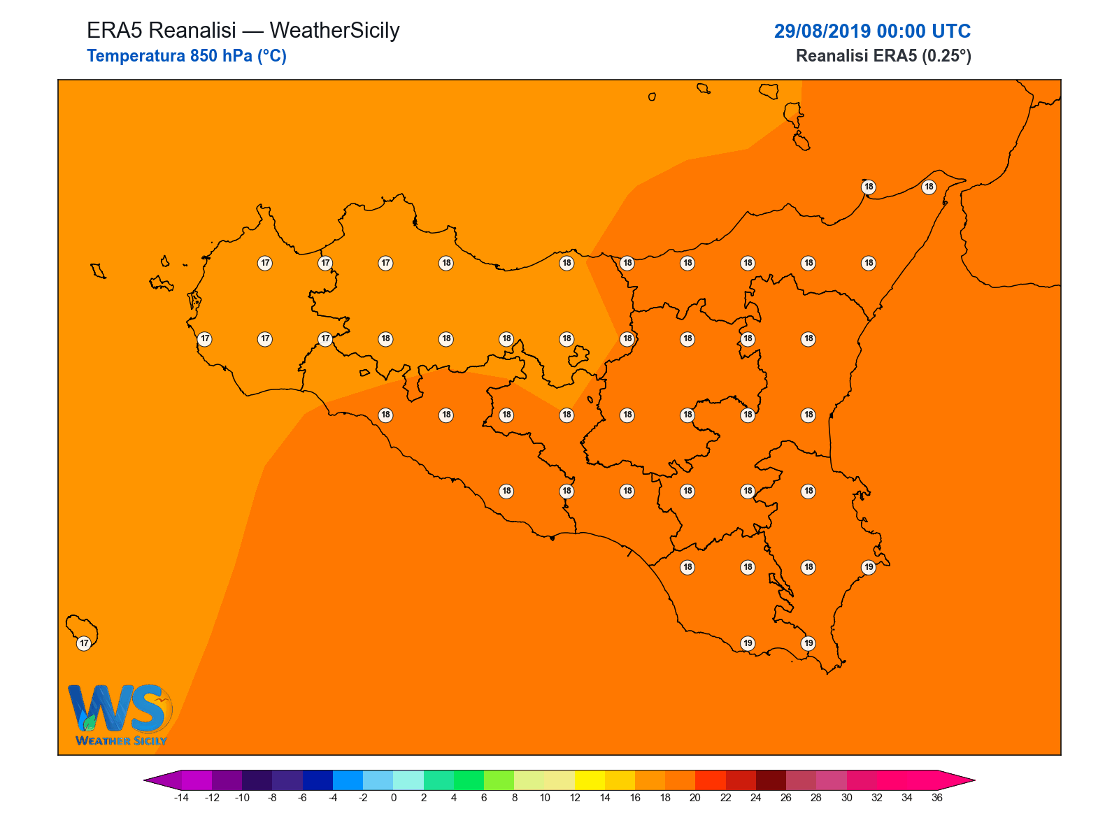 Temperatura a 850 hPa · 2019082900