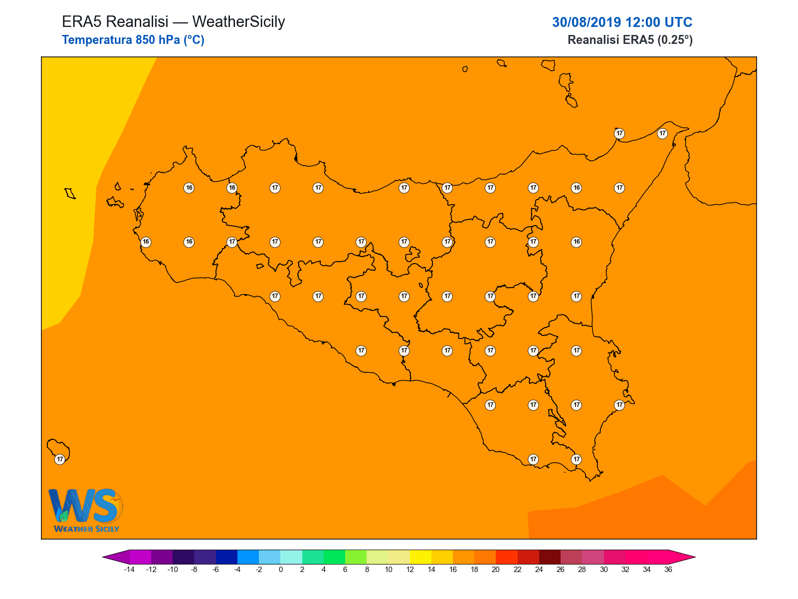 Temperatura a 850 hPa · 2019083012