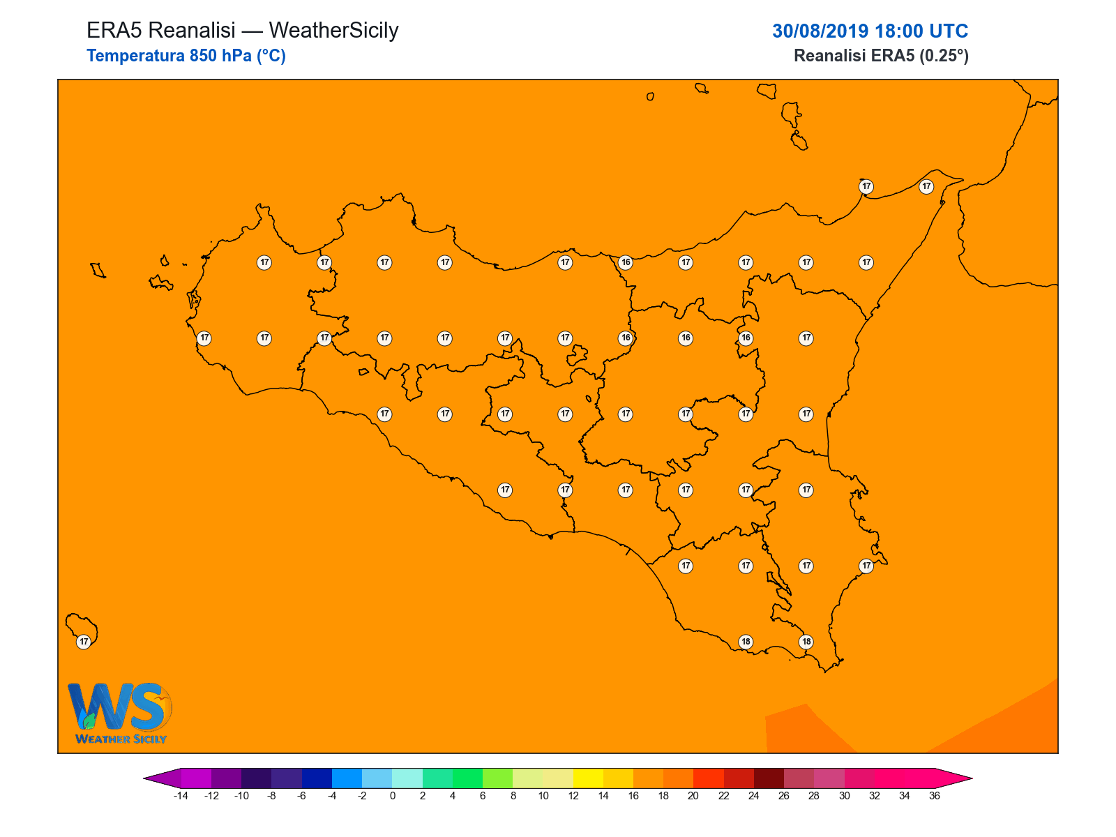 Temperatura a 850 hPa · 2019083018