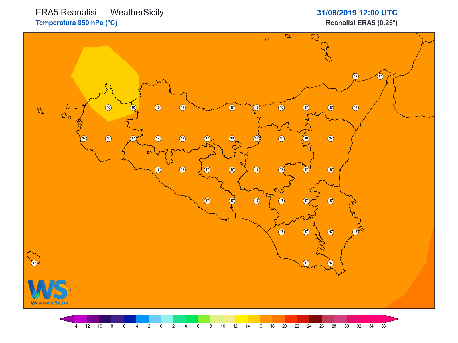 Temperatura a 850 hPa · 2019083112
