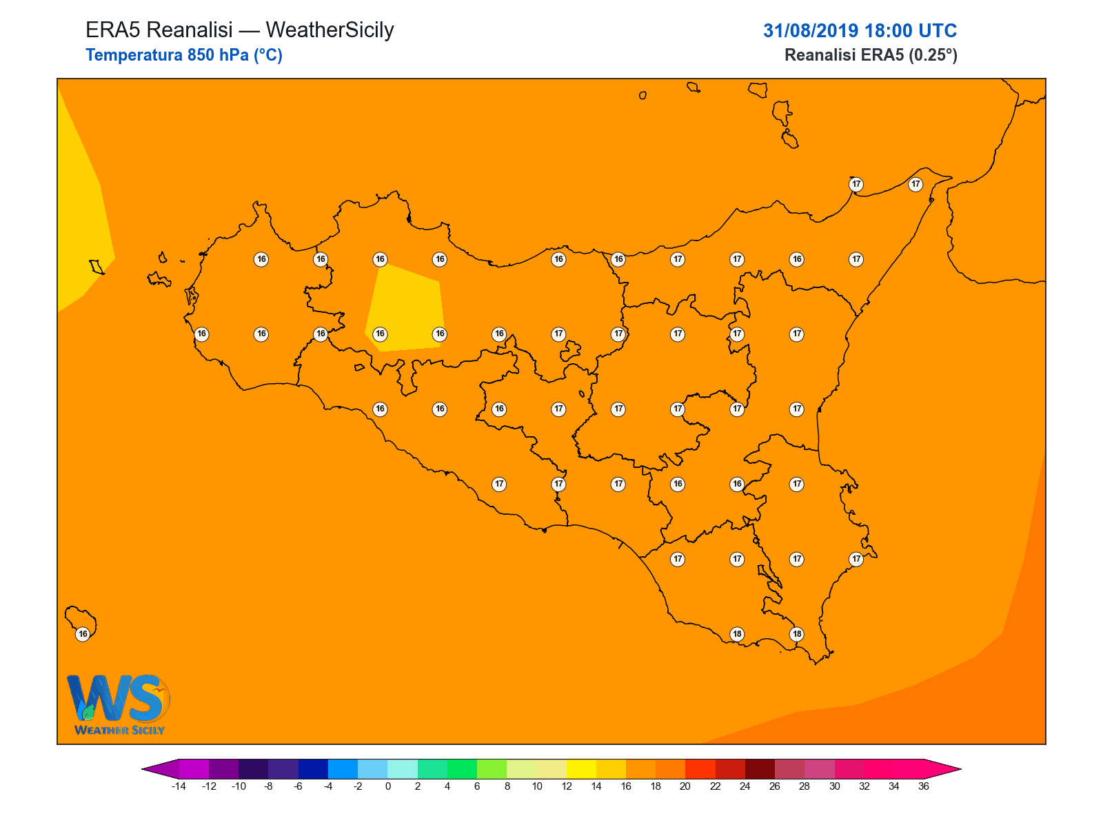 Temperatura a 850 hPa · 2019083118