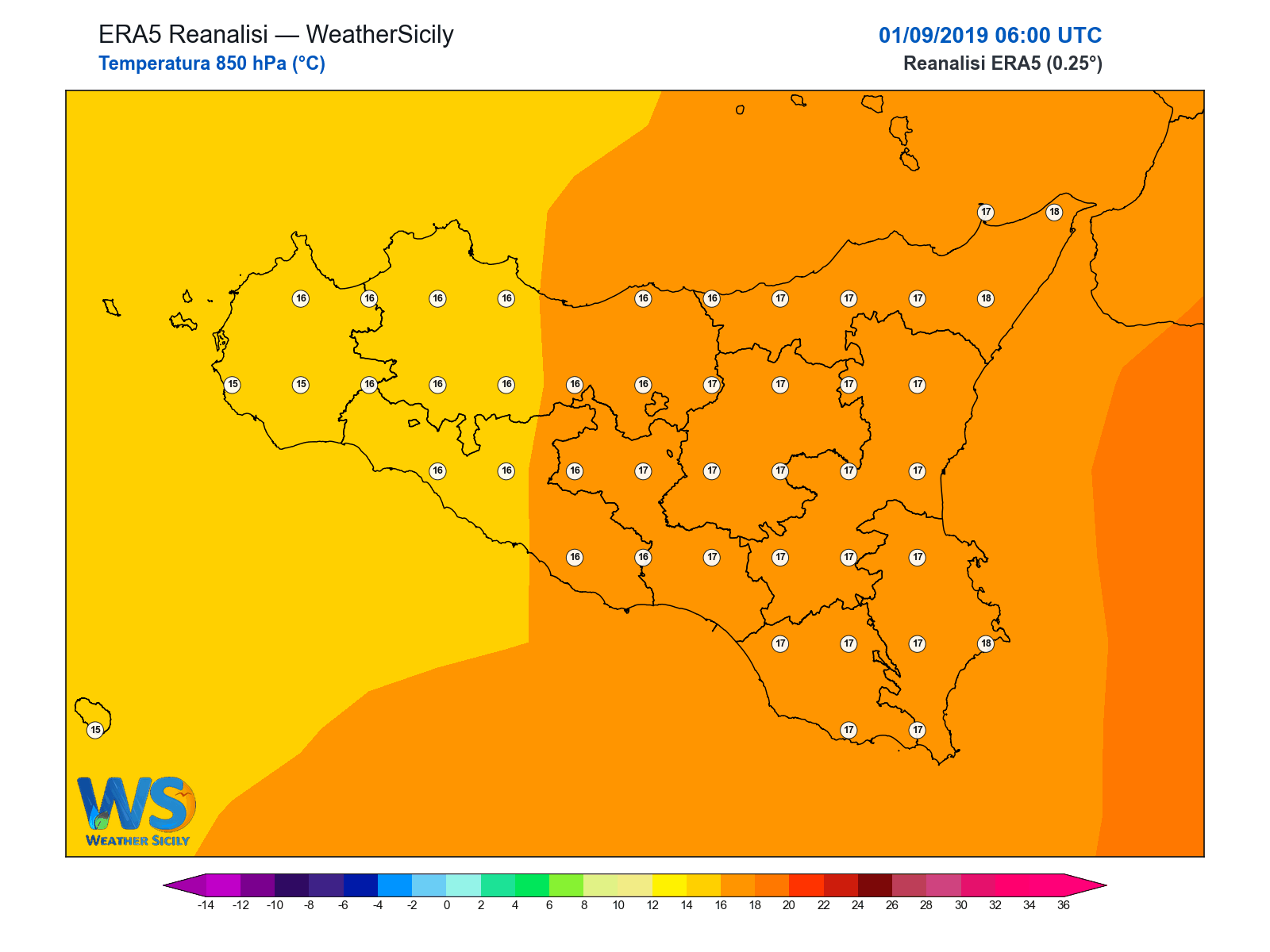 Temperatura a 850 hPa · 2019090106