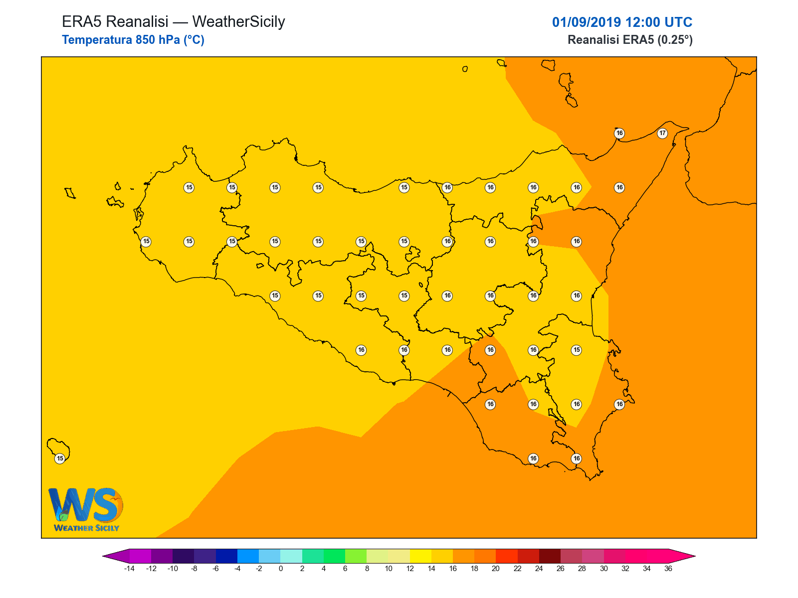 Temperatura a 850 hPa · 2019090112