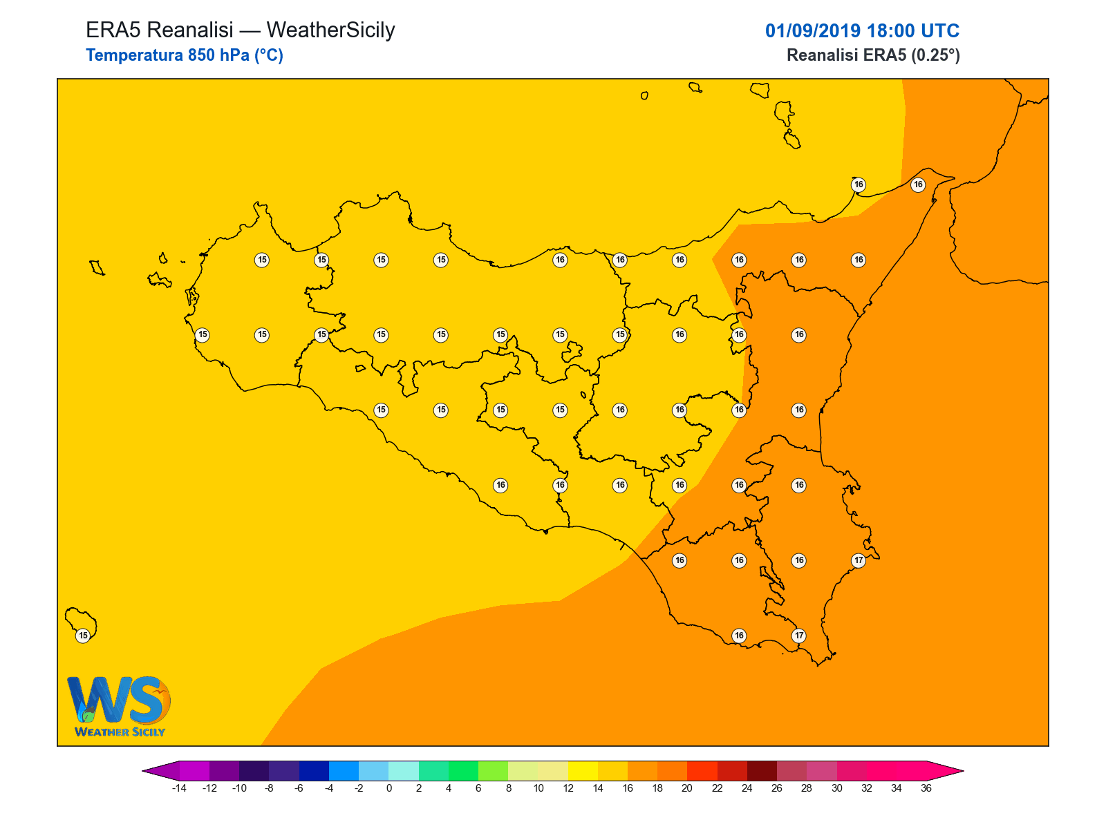 Temperatura a 850 hPa · 2019090118
