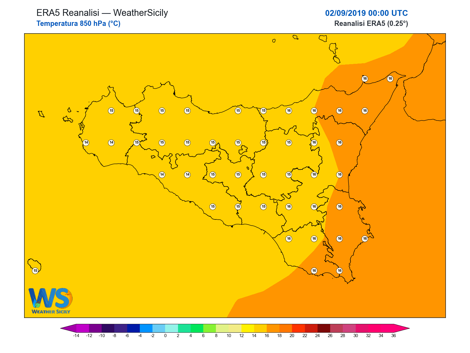 Temperatura a 850 hPa · 2019090200