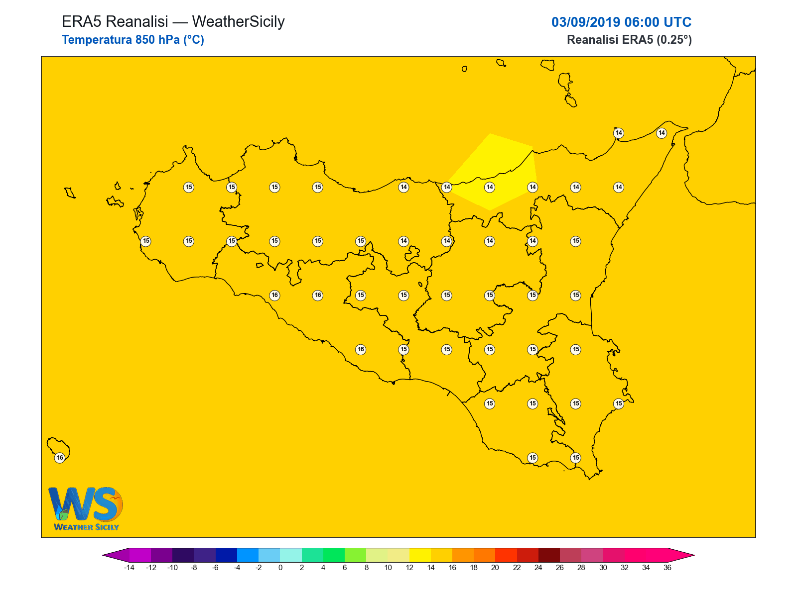 Temperatura a 850 hPa · 2019090306