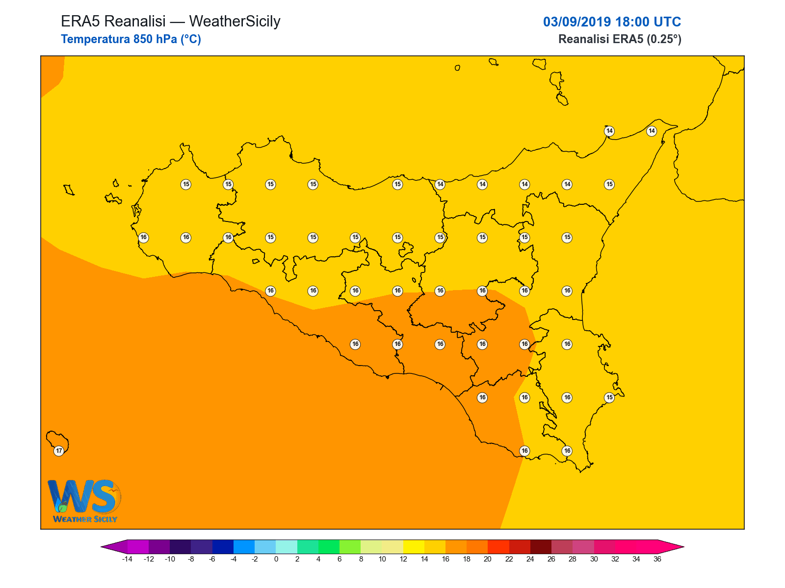 Temperatura a 850 hPa · 2019090318