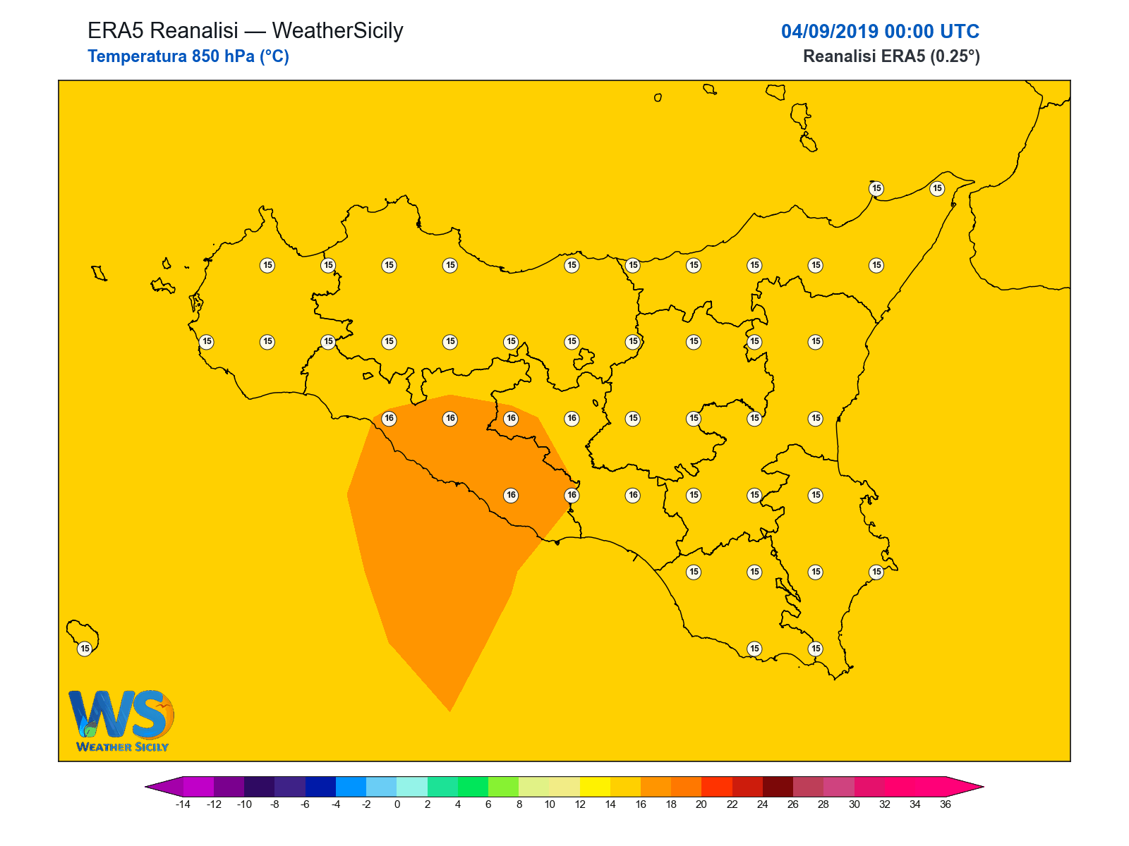 Temperatura a 850 hPa · 2019090400
