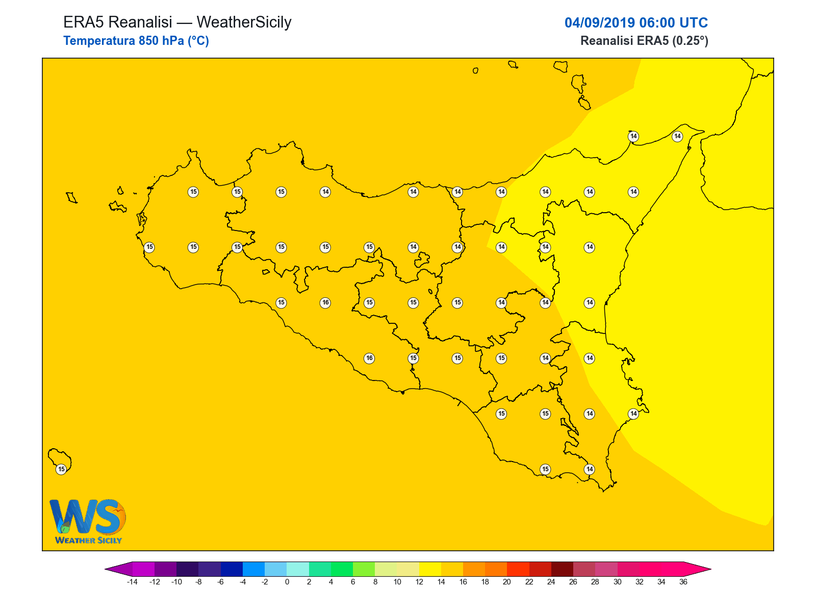 Temperatura a 850 hPa · 2019090406