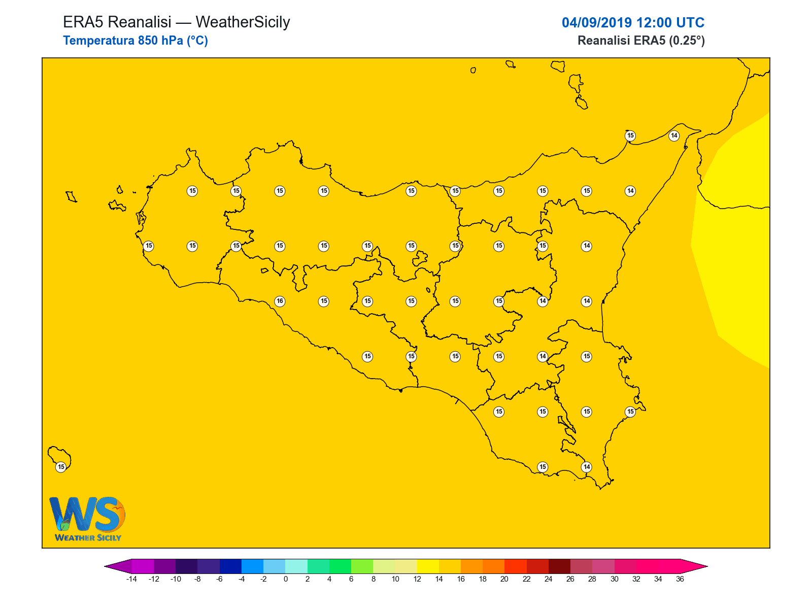 Temperatura a 850 hPa · 2019090412
