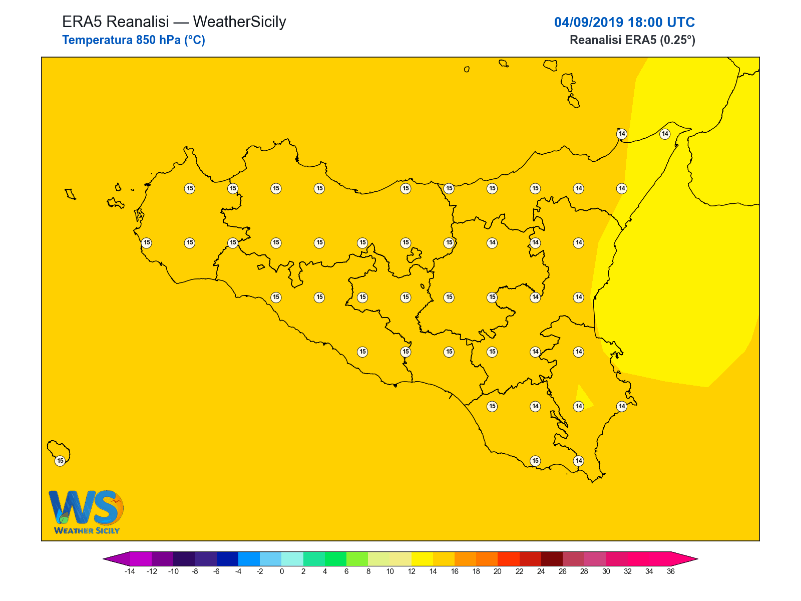 Temperatura a 850 hPa · 2019090418