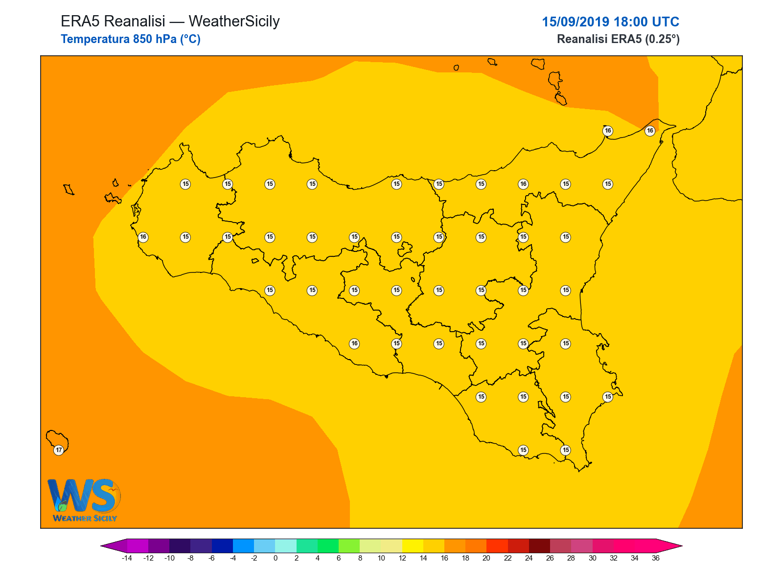 Temperatura a 850 hPa · 2019091518