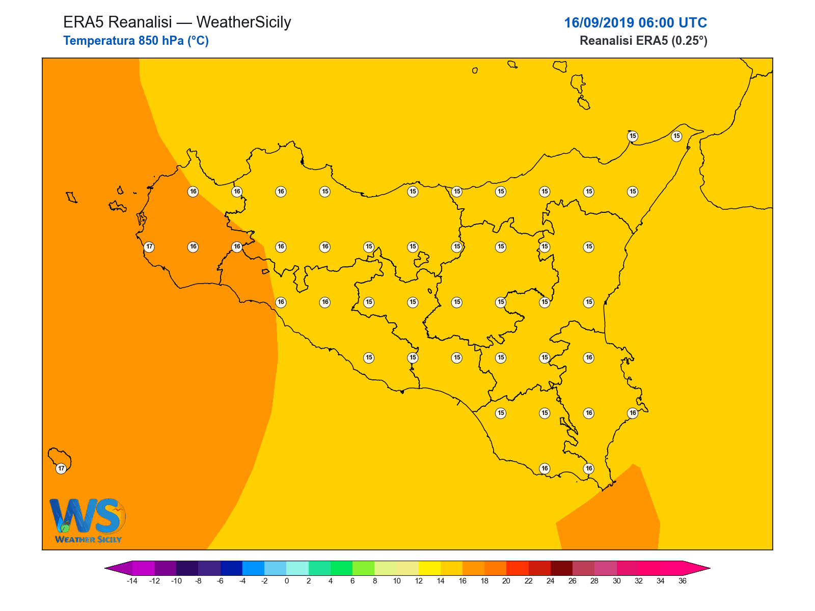 Temperatura a 850 hPa · 2019091606