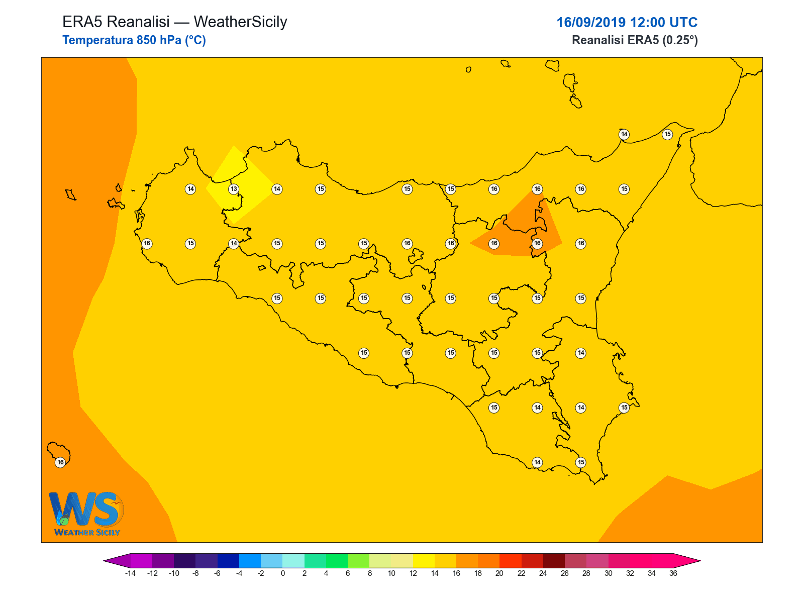 Temperatura a 850 hPa · 2019091612