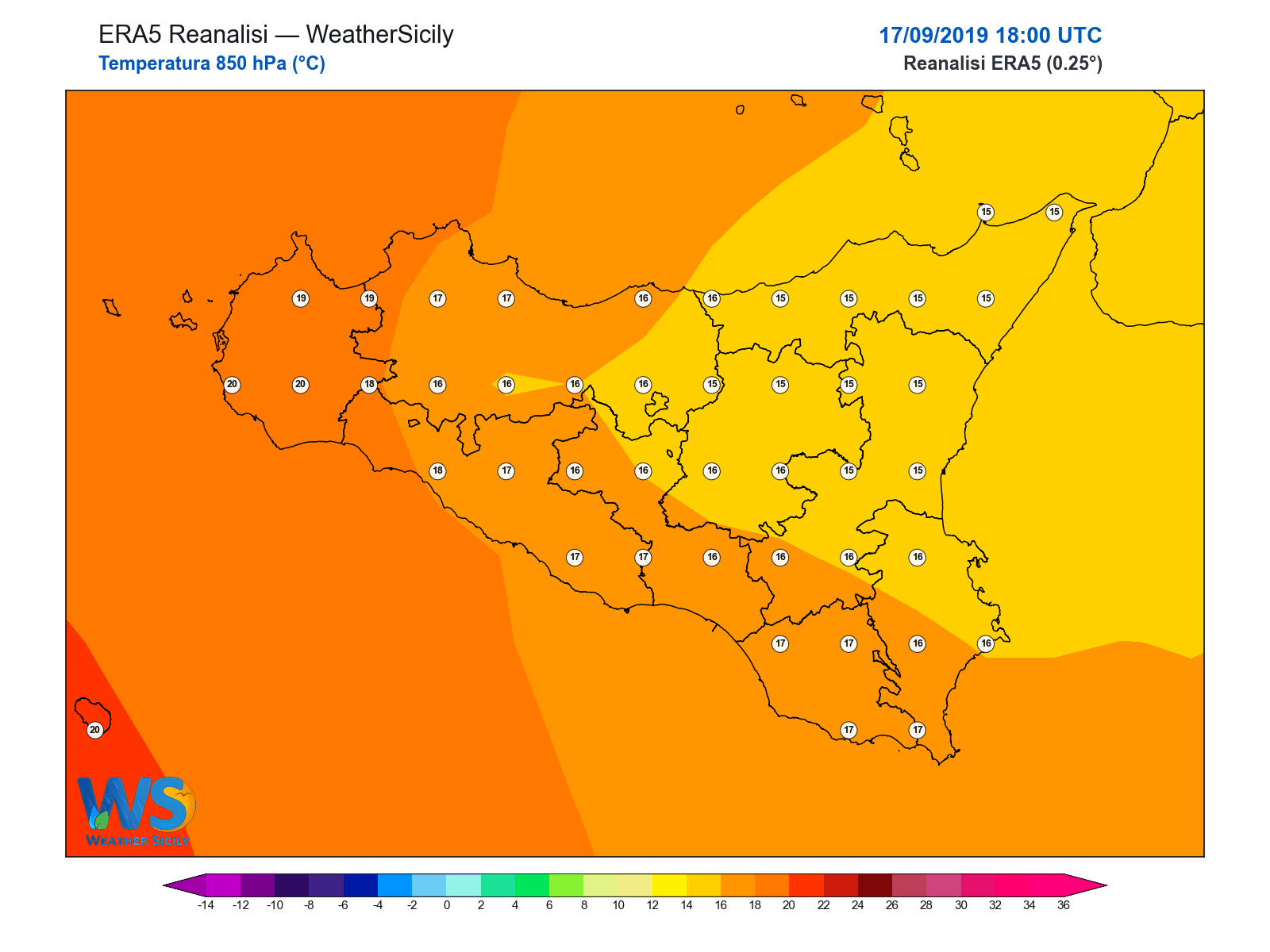 Temperatura a 850 hPa · 2019091718
