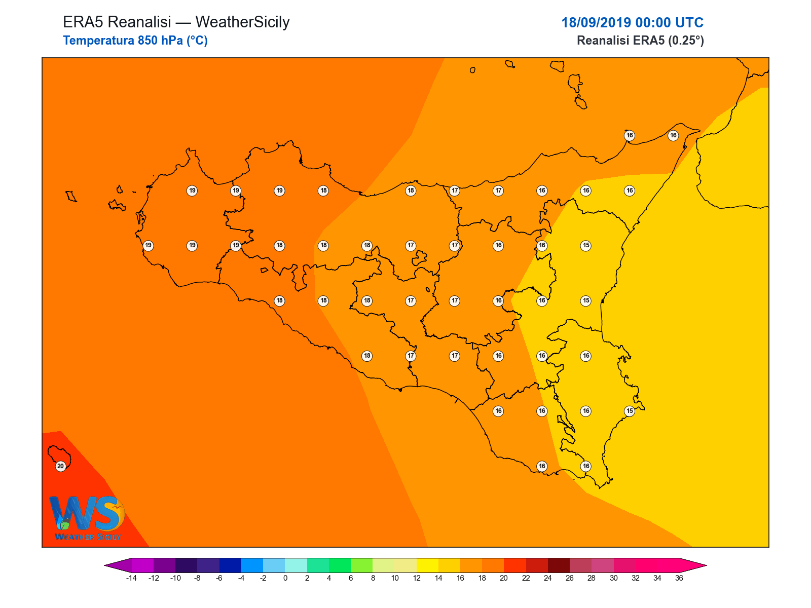 Temperatura a 850 hPa · 2019091800