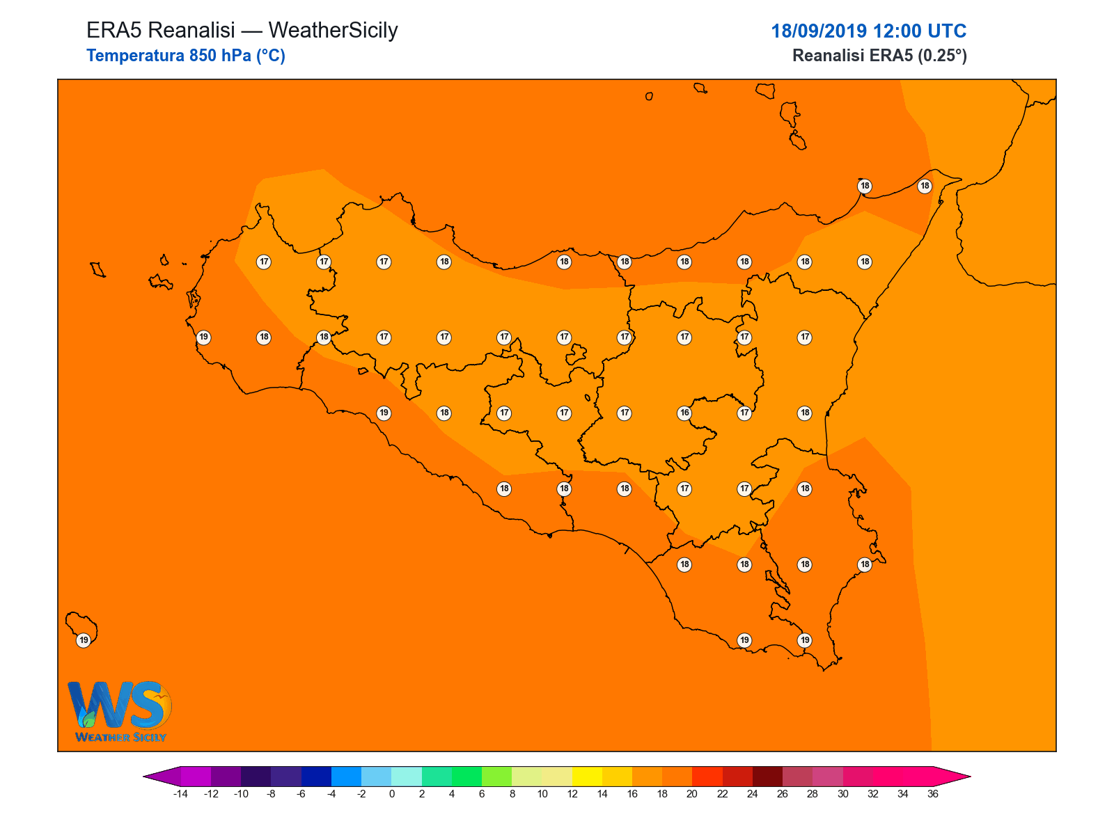 Temperatura a 850 hPa · 2019091812