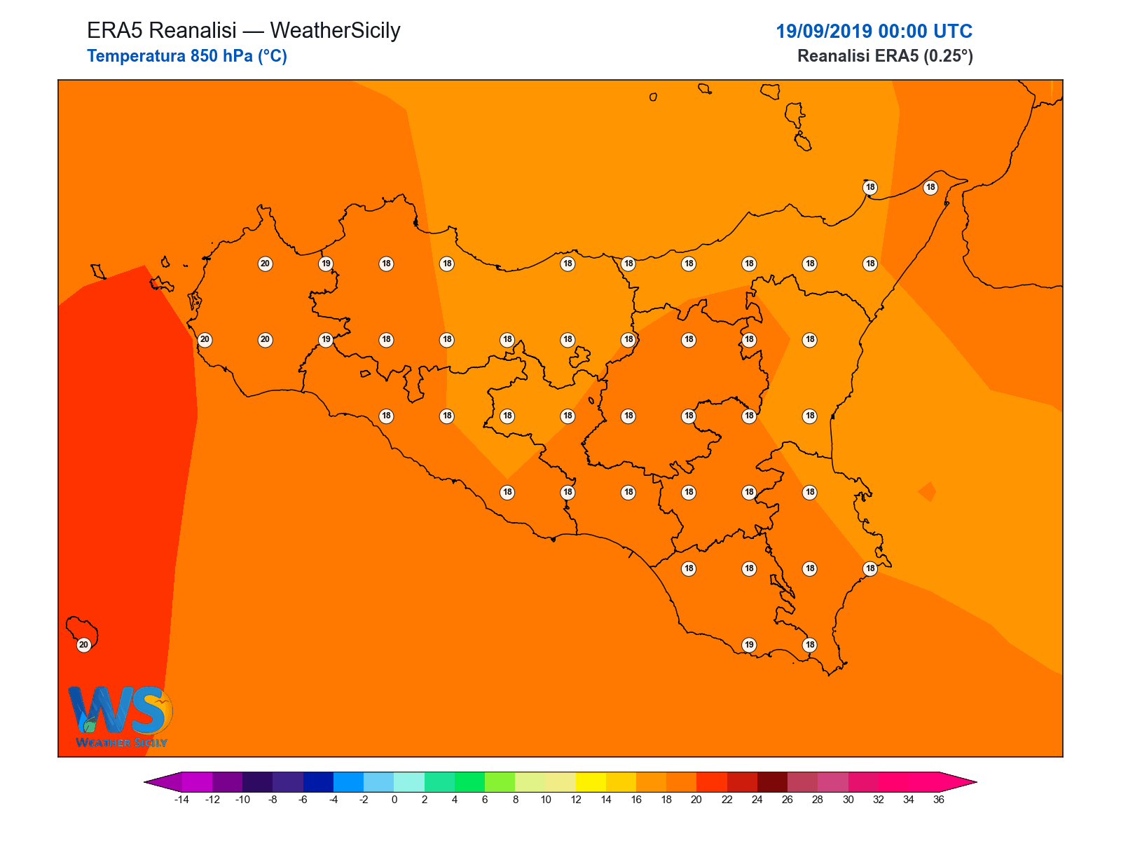 Temperatura a 850 hPa · 2019091900