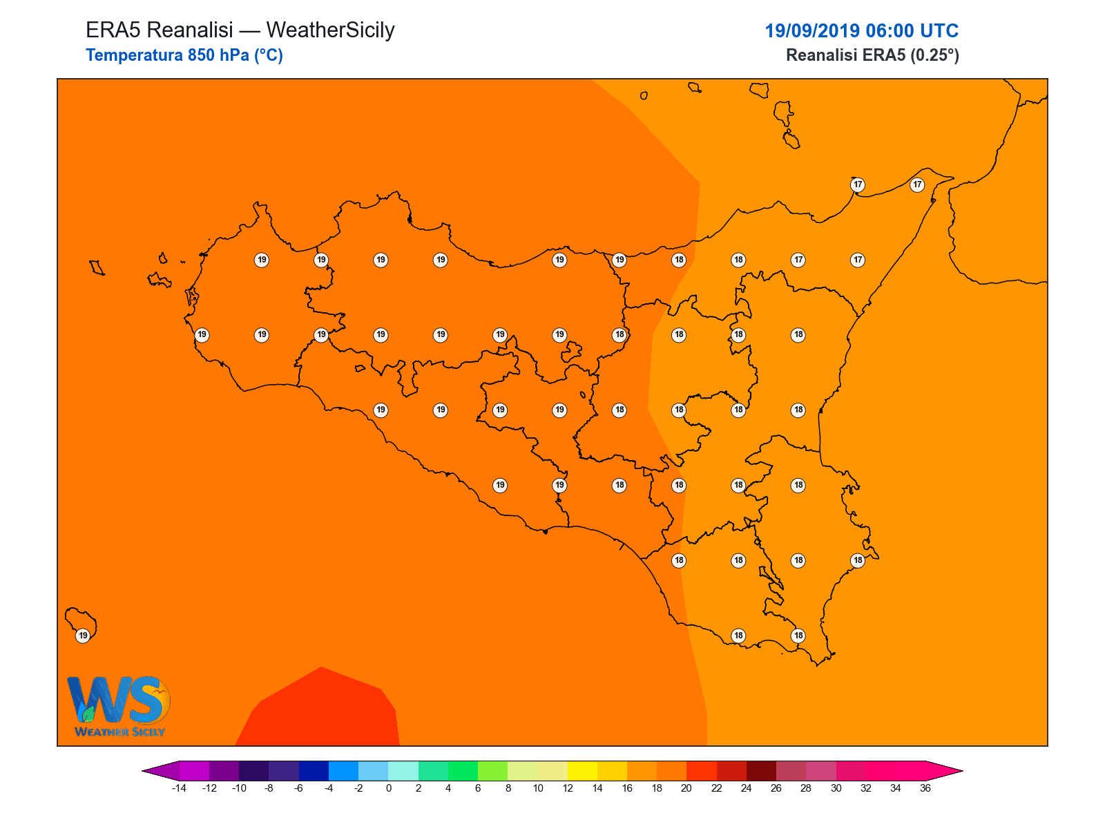 Temperatura a 850 hPa · 2019091906
