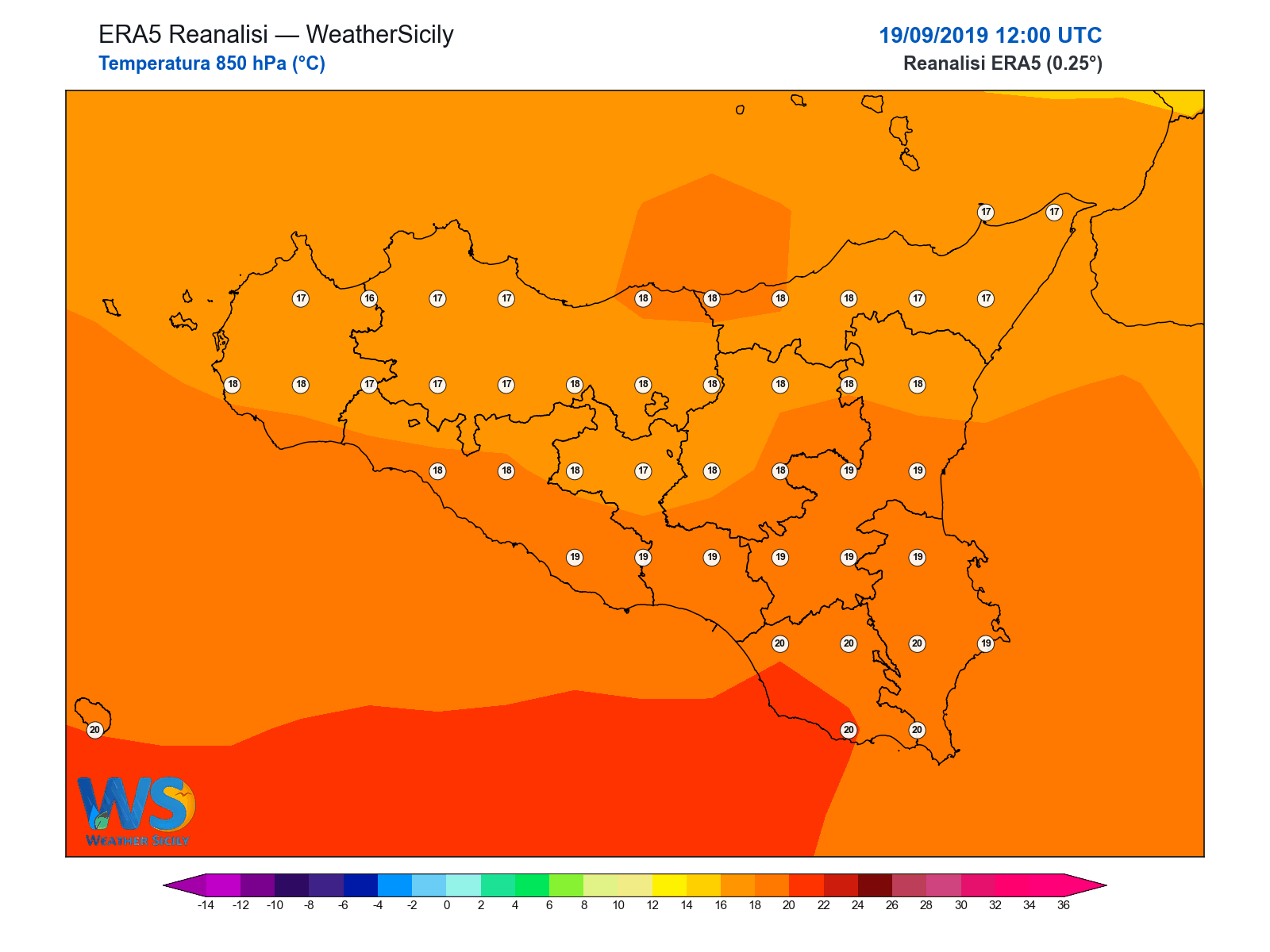 Temperatura a 850 hPa · 2019091912