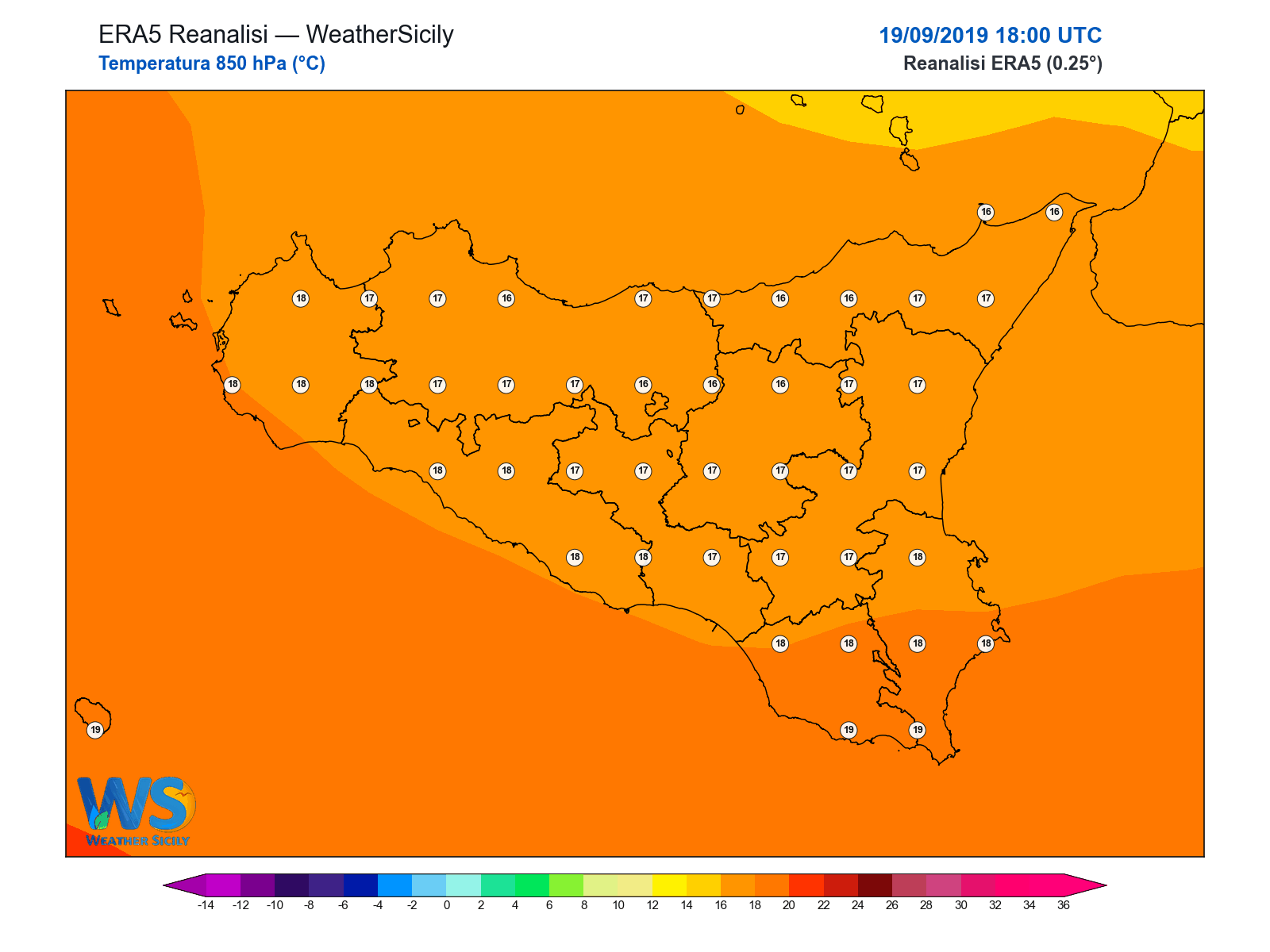 Temperatura a 850 hPa · 2019091918