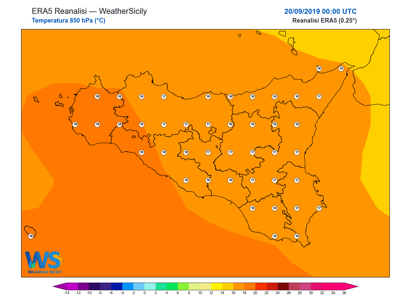 Temperatura a 850 hPa · 2019092000