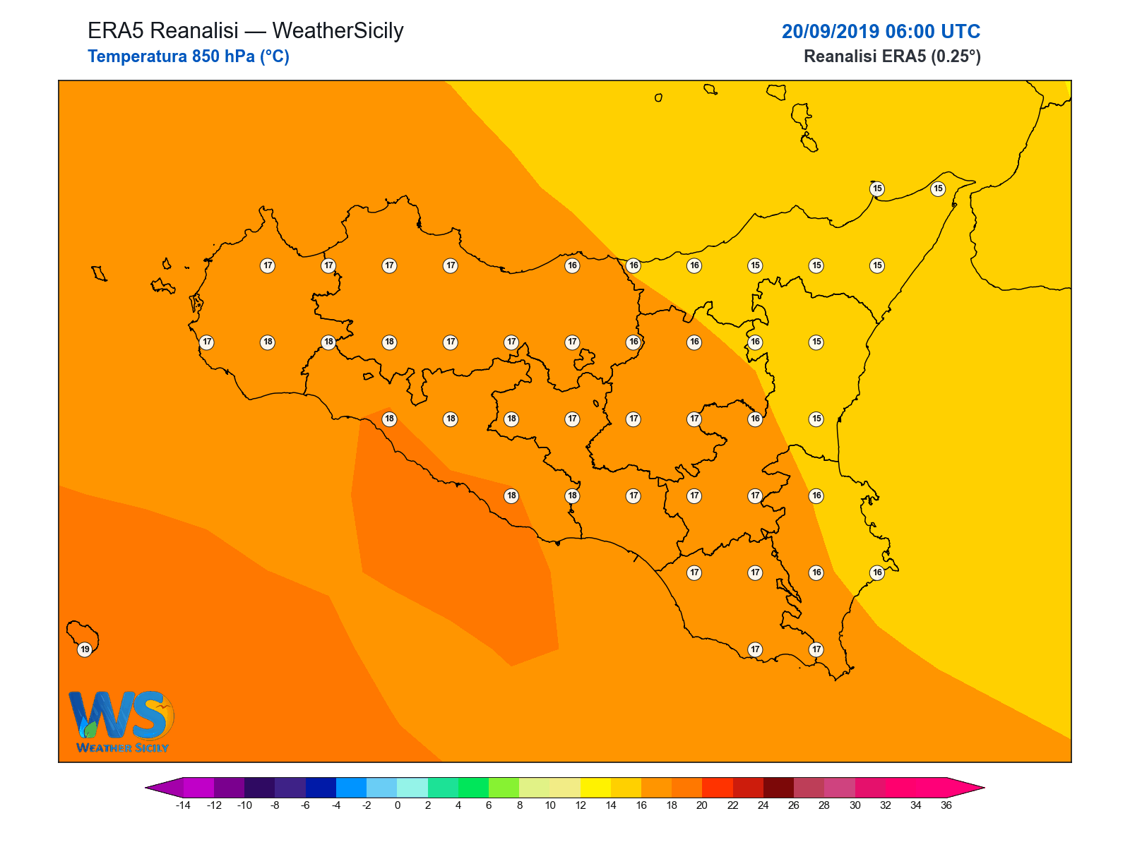 Temperatura a 850 hPa · 2019092006