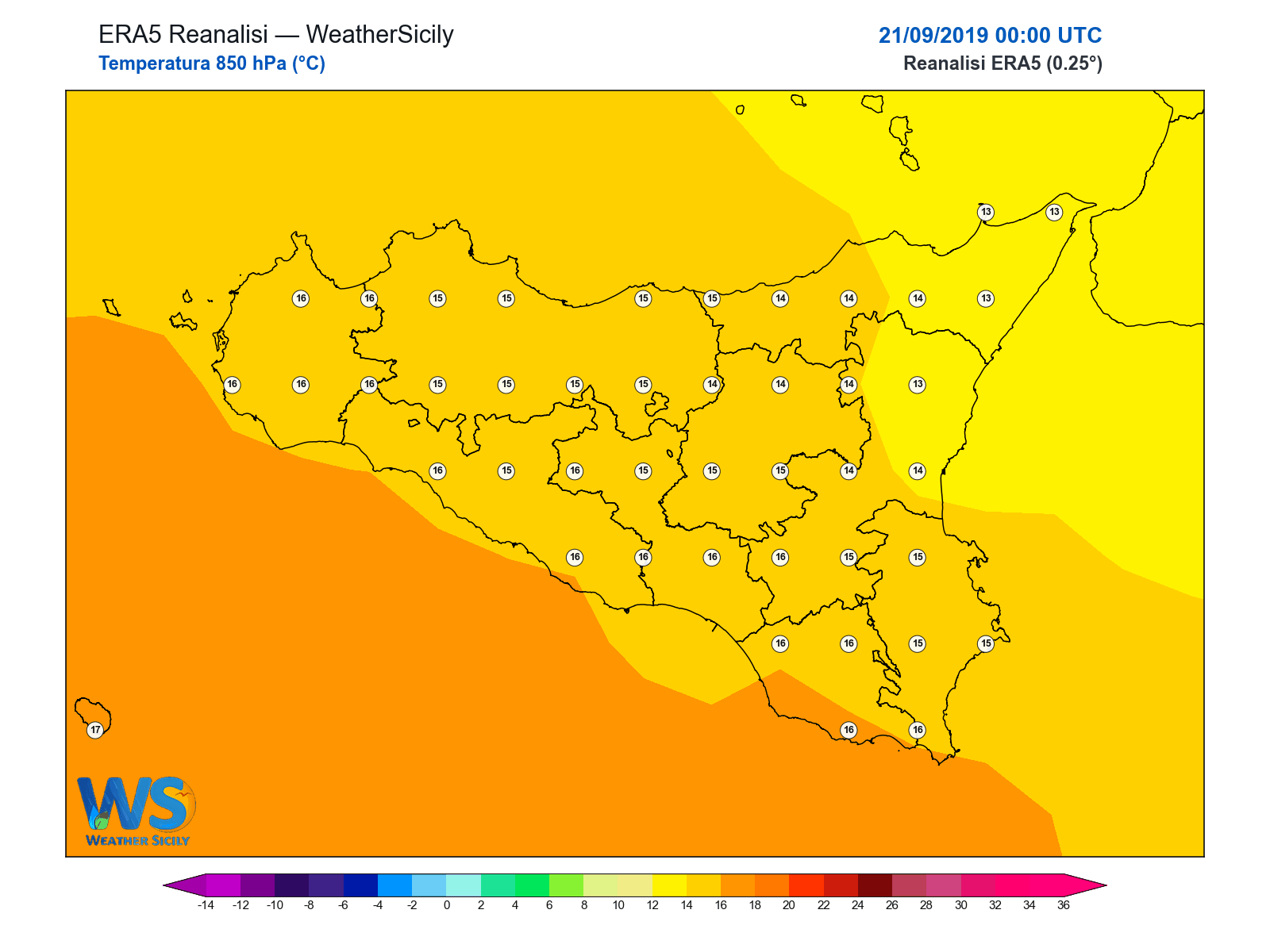 Temperatura a 850 hPa · 2019092100