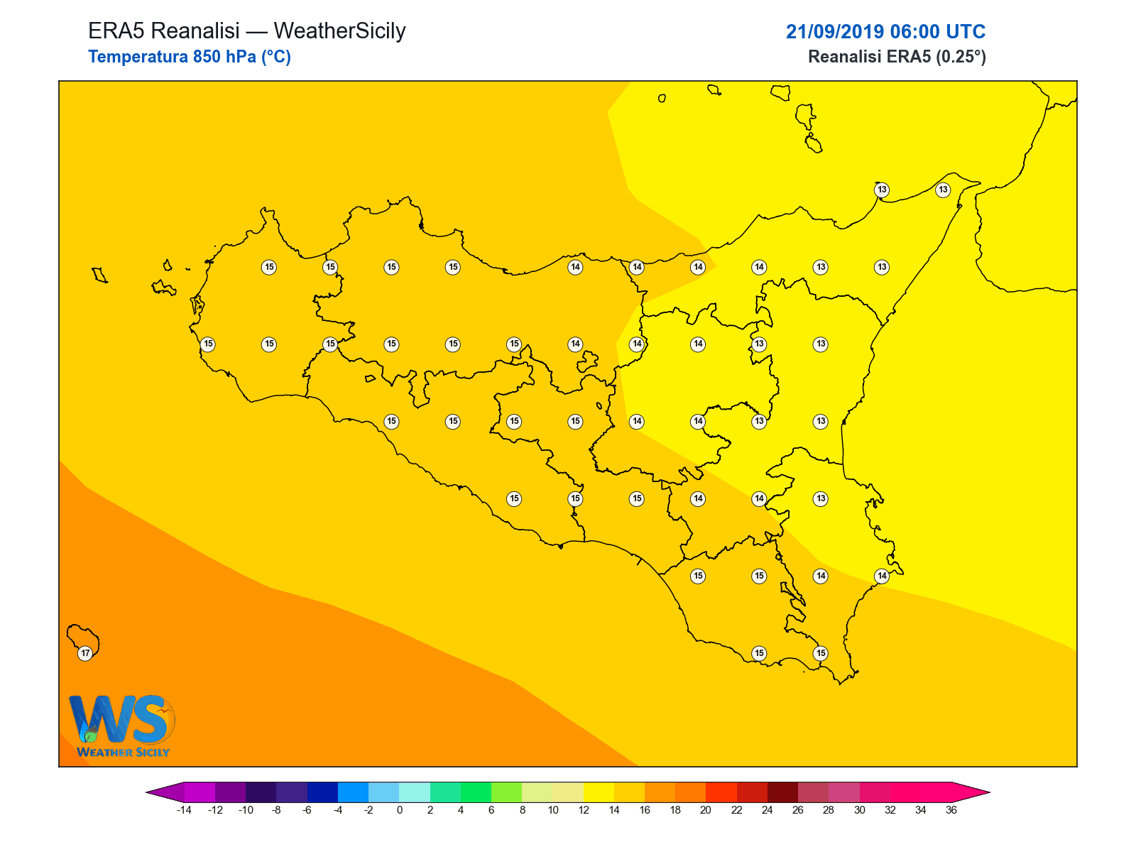 Temperatura a 850 hPa · 2019092106