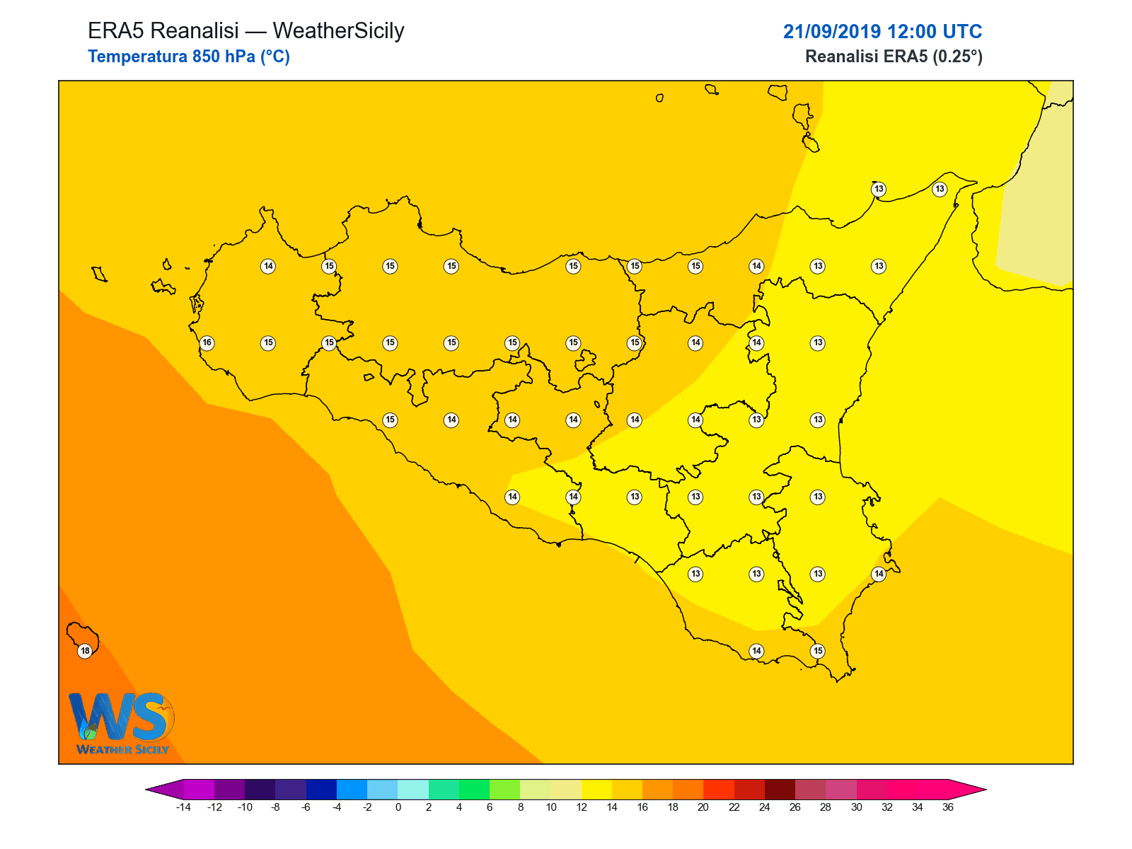 Temperatura a 850 hPa · 2019092112