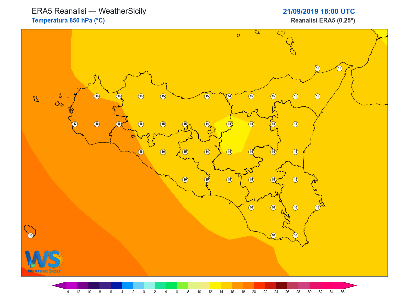 Temperatura a 850 hPa · 2019092118