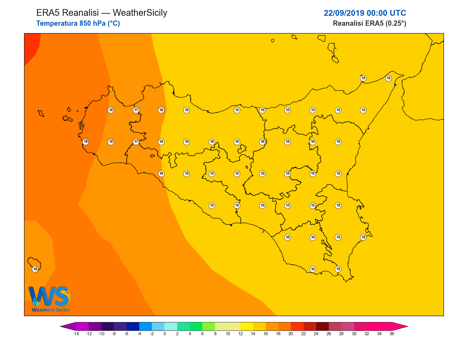 Temperatura a 850 hPa · 2019092200