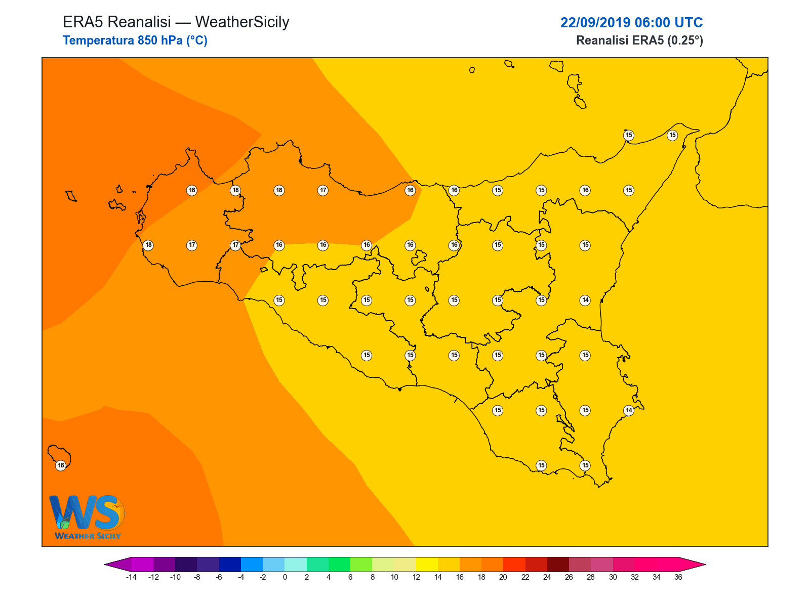 Temperatura a 850 hPa · 2019092206